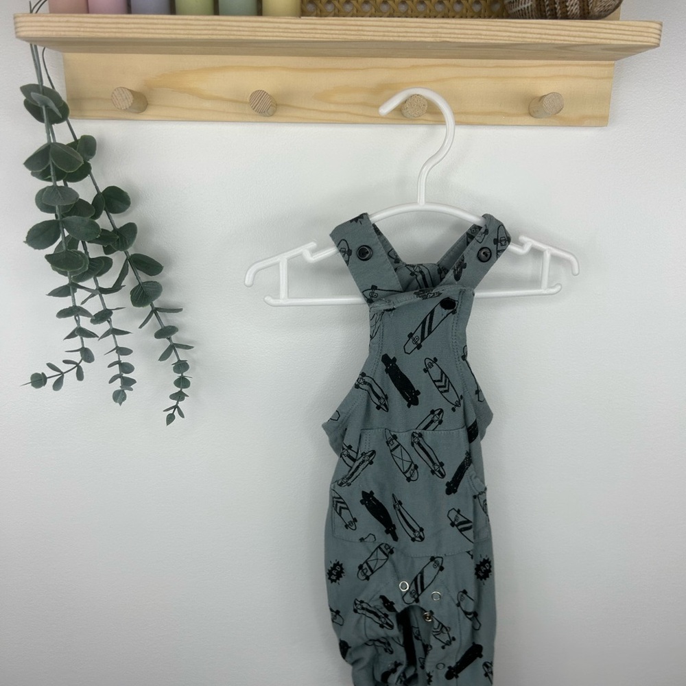 Gray Baby Overalls with Black Print